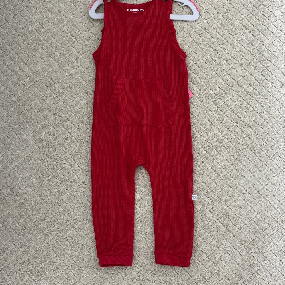 NWT Ruffle Butts Red Waffle Knit Longall Romper Overalls